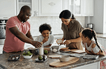family making breakfast